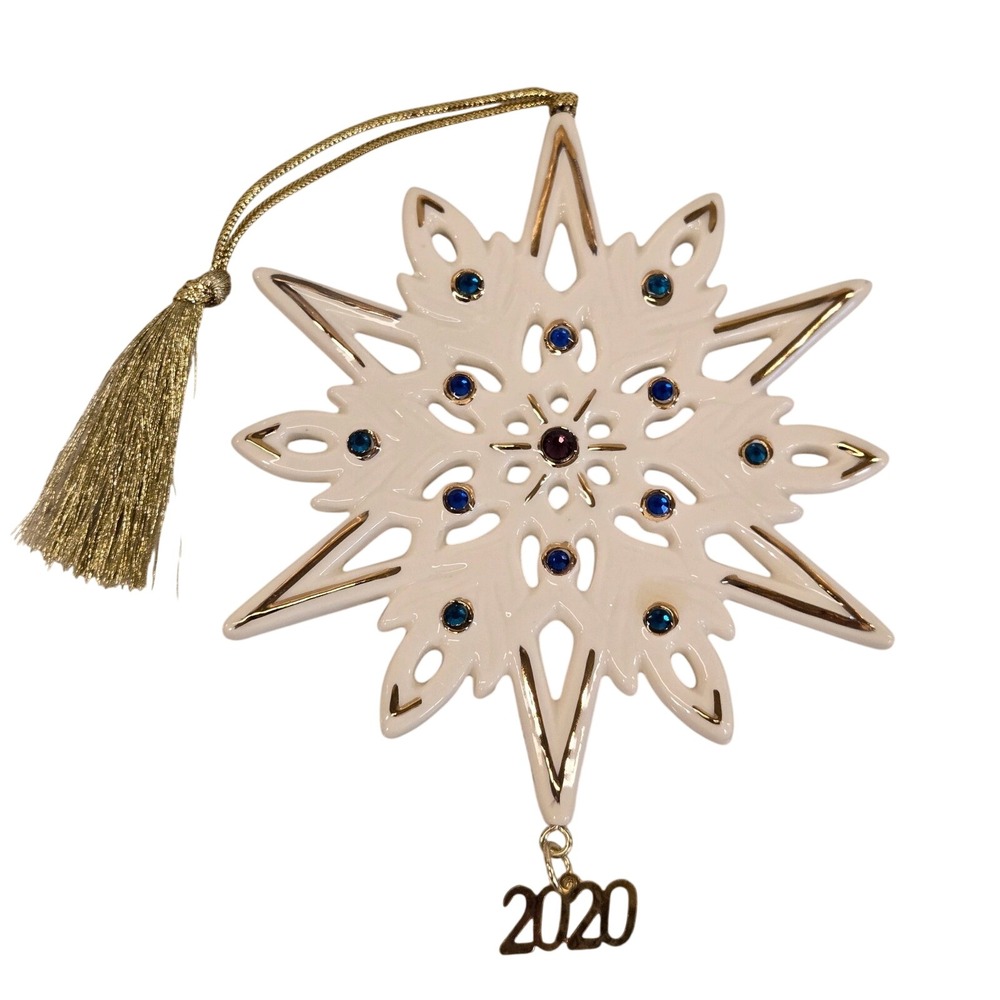 Lenox 2020 Annual Snowflake Ornament Porcelain Gold Accent Gemstone 2020 Charm